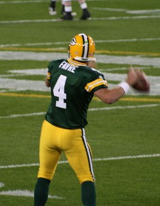 Brett Favre playing with the Green Bay Packers, by Paul Cutler.